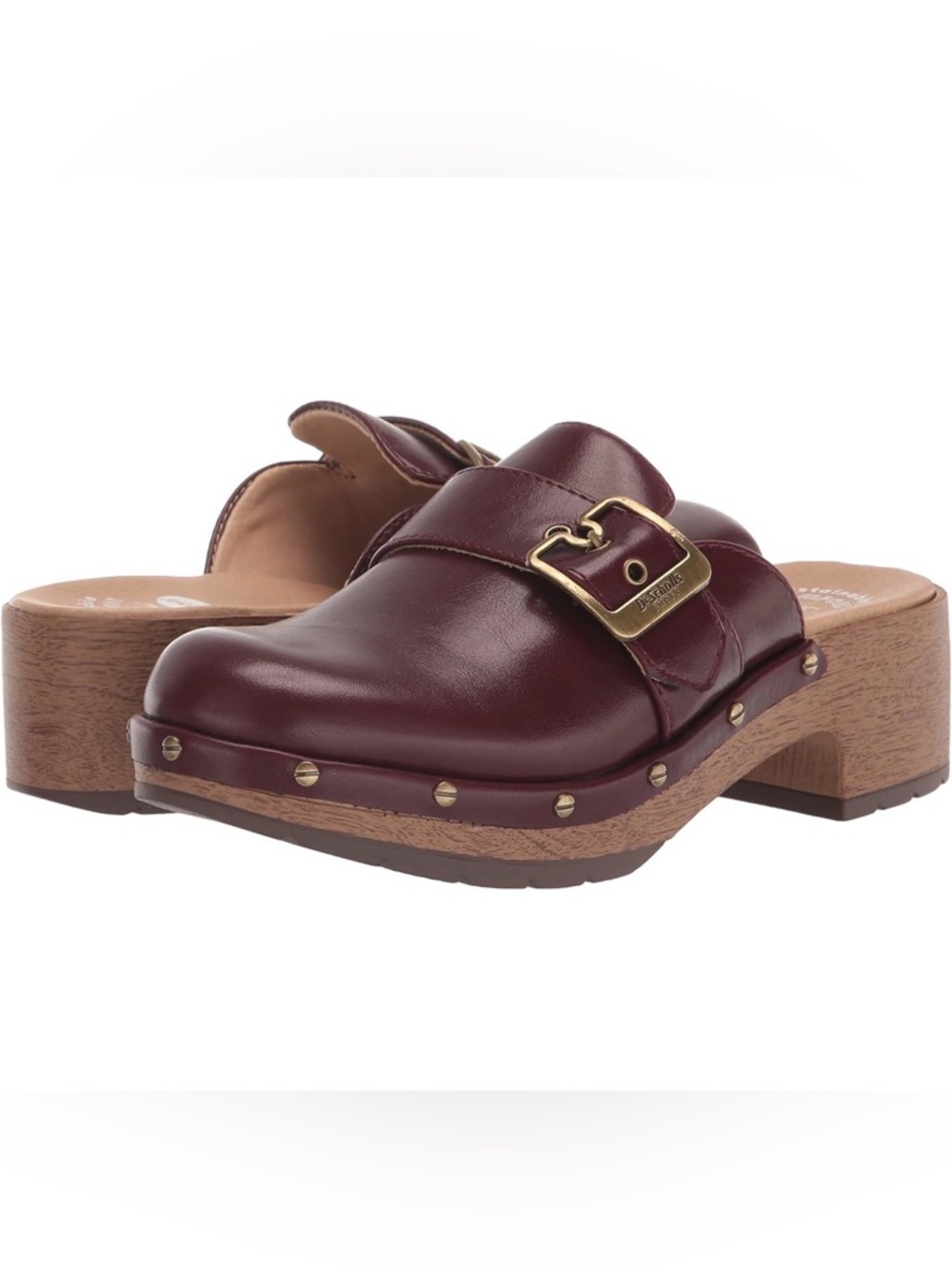 EUC Dr. Scholl's Women's Burgundy Leather Buckled Clog Size 9.5